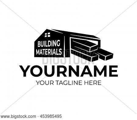 Building Materials On Storage Or Storehouse, Logo Design. Construction, Sawmill And Building Materia