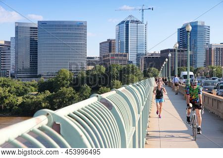 Washington, Usa - June 14, 2013: People Cross Key Bridge In Downtown Washington, Dc. 65 Percent Of H
