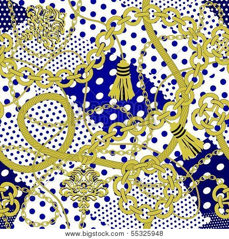 Chain seamless on polka dots background.
