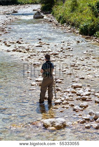 Fisherman In The Soca River, Slovenia