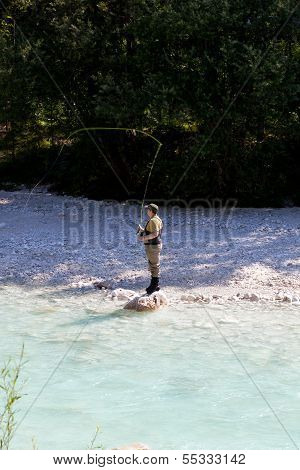Fisherman In The Soca River, Slovenia