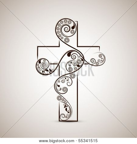 Merry Christmas and Happy New Year 2014 celebration concept with stylish Christian Cross on abstract background. 