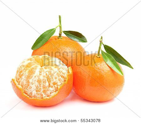 Tangerines With Twigs And Peeled.