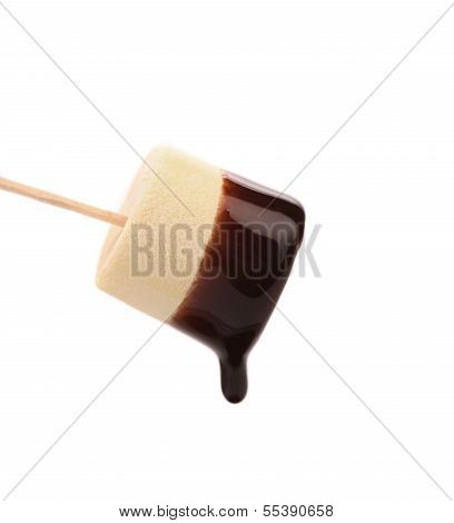 Marshmallow in chocolate syrop. Isolated.
