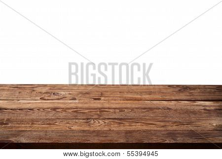 Empty wooden table on white background