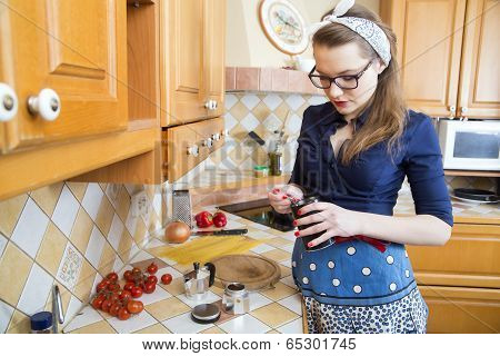 Woman At Sexy Suit Pours Coffee