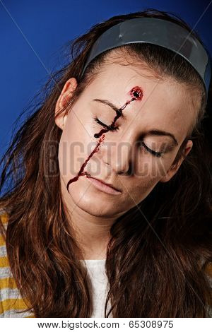 Young woman in a plastic bag