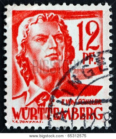 Postage Stamp Wurttemberg, Germany 1948 Friedrich Von Schiller