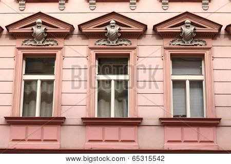 Three Window Of Red Building