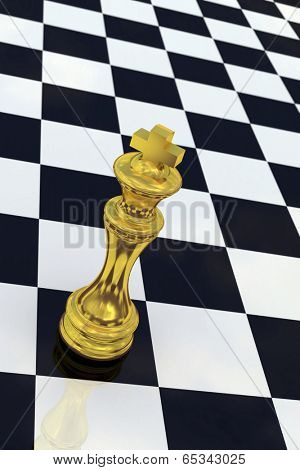 Golden Chess king on checkerboard - with low depth of field