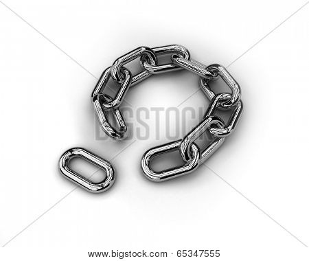 Small circle made of a chain with a missing link over white