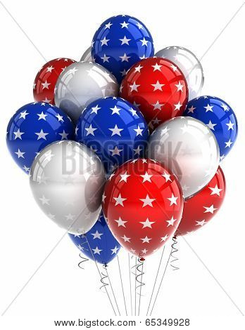 American patriotic balloons in traditional colors over white