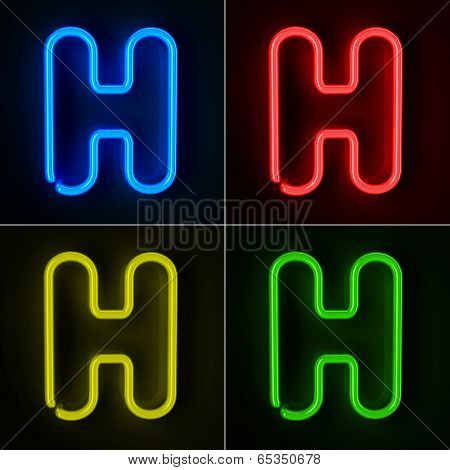 Highly detailed neon sign with the letter H in four colors