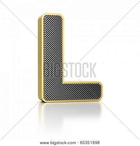The letter L as a perforated metal object over white