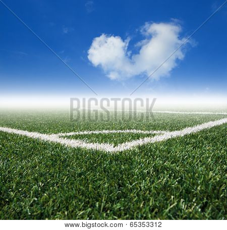 Soccer  Grass Field With Blue Sky