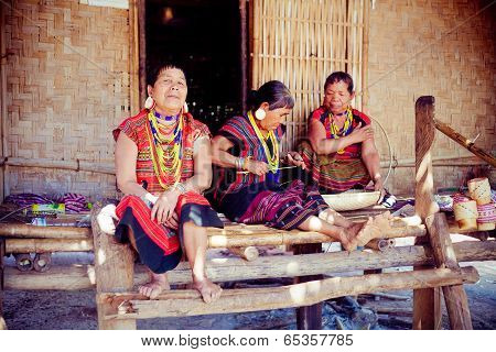 Laos, Bolaven  Feb 12, 2014 : Unidentified Alak Tribe Women In Village  Near Plateau Bolaven, Laos O