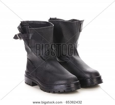 Black kersey pair of boots close up.