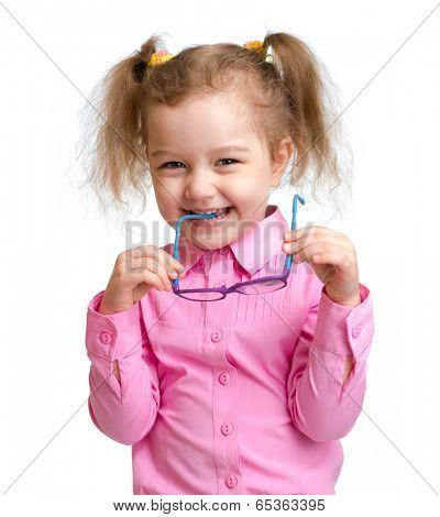 Adorable kid with glasses isolated on white