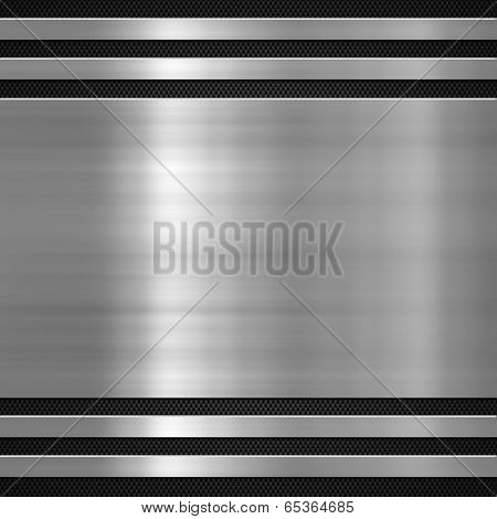 Metal plate on carbon fibre background or texture