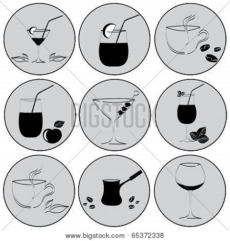 Set Of Drinks In Glasses. Vector