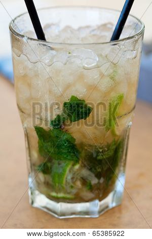 Close up of fresh mojito on a table