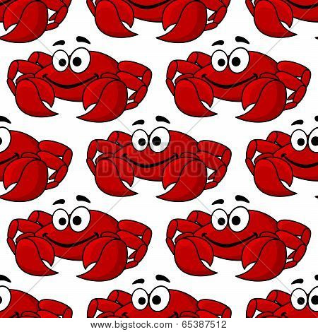 Seamless pattern of a cute happy red crab