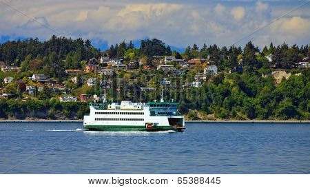 Ferryboat Passing By Scenic Landscape