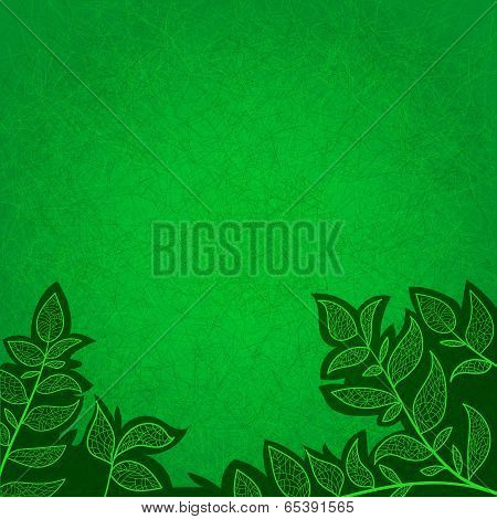 abstract background with green leaves and scratch
