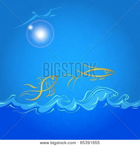 abstract sea and fish with screamed background