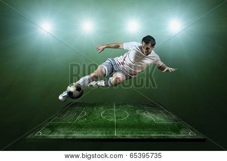 Player in action at the grunge football field.
