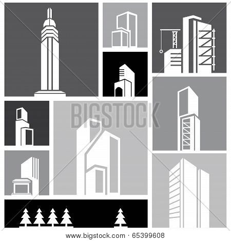 silhouette city, building set