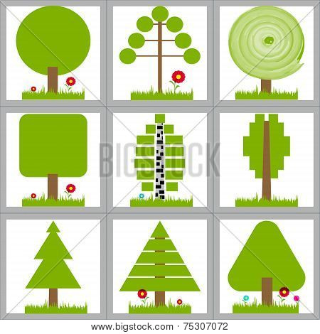 Banners with trees. Vector illustration.