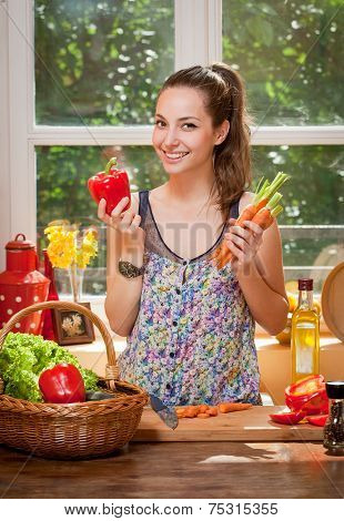 Gorgeous Brunette Preparing Healthy Meal.