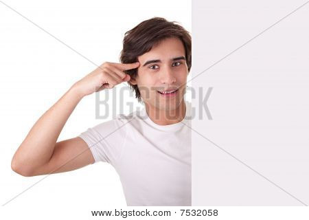 Genç adam Holding A boş Billboard, sessizlik-si olmak An Ideia