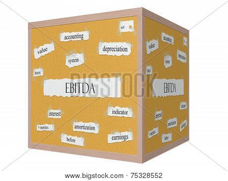 Ebitda 3D Cube Corkboard Word Concept