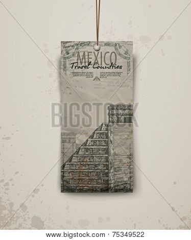 Temple in Mexico.  Hand drawn sketch vector illustration