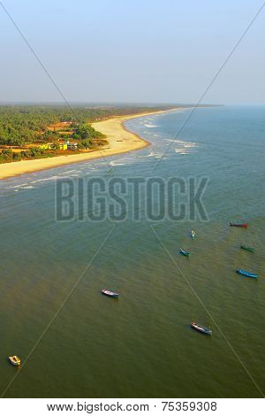 Sea With Fishing Boats, Beach, Mountains And The Jungle