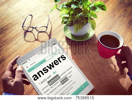Man Reading the Definition of Answers