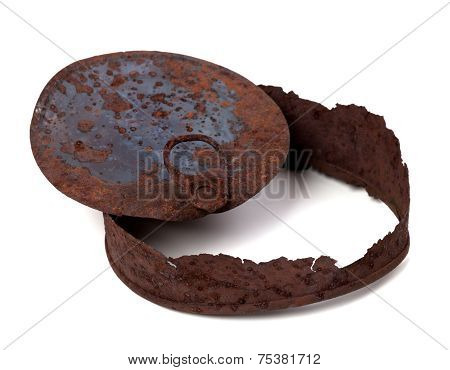 Old Rusty Tin Can On White Background