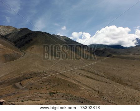 Narrow Trekker's Trail In Desert-like Himalayas
