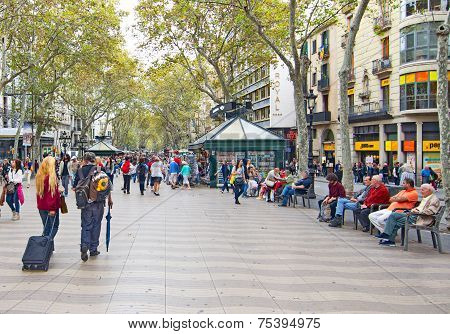 People In La Rambla (the Boulevard), Barcelona
