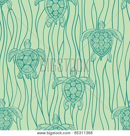 Decorative turtles in sea
