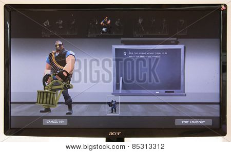 Depew, OK, USA - March 15, 2015: Blue Heavy on class selection screen of Team Fortress 2, a team-based first-person shooter multiplayer video game by Valve Corporation, released on October 10, 2007.  
