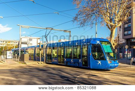 Montpellier, France - January 05: Alstom Citadis 401 Tram On January 5, 2014 In Montpellier, France.