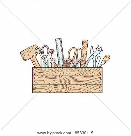 Craft tools in toolbox vector illustration