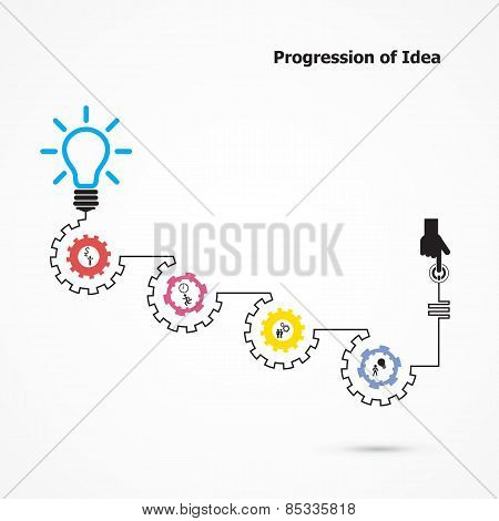 Creative Light Bulb Symbol With Linear Of Gear Shape. Progression Of Idea Concept.