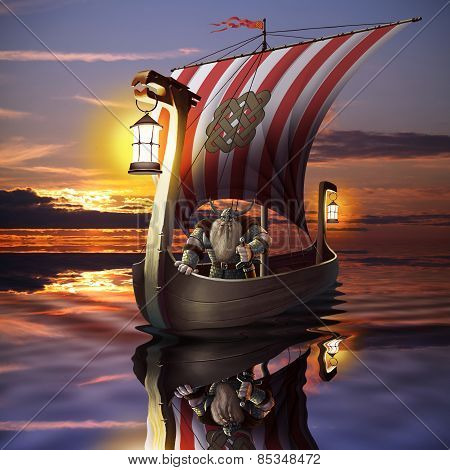 Viking boat in the sea