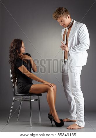 Playful stripper shook his finger to sexy girl