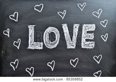 The Word Love And Hearts On A Blackboard, Background