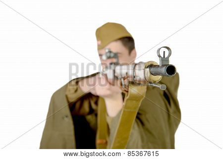 Soviet Sniper With His Rifle